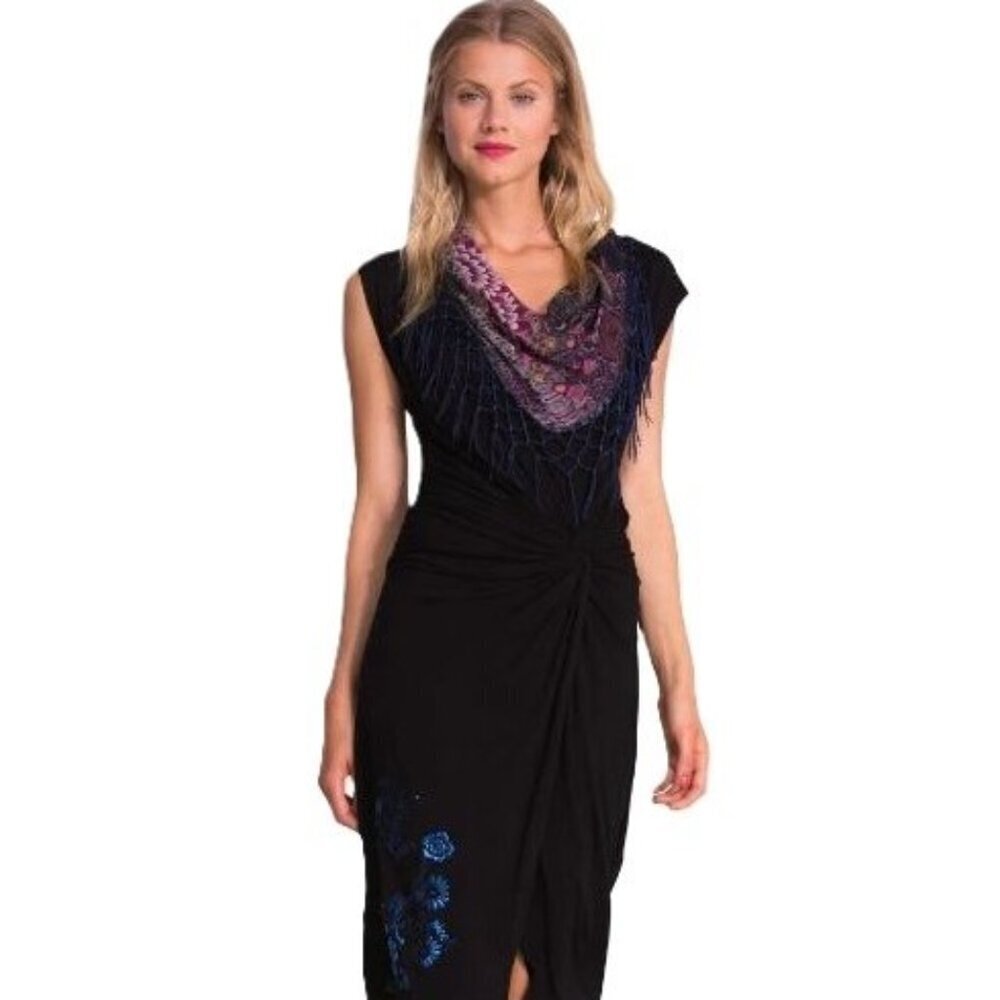 Desigual Shawl with fringe  Neckline Midi Dress - Picture 2 of 15